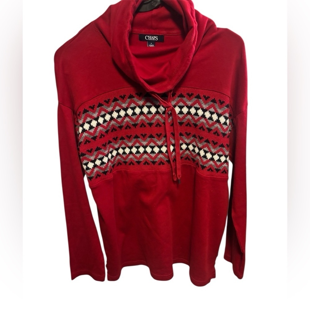 Warm & Cozy Chaps Red Cowl Neck Longsleeve Sweater with Plaid Pattern | Size M